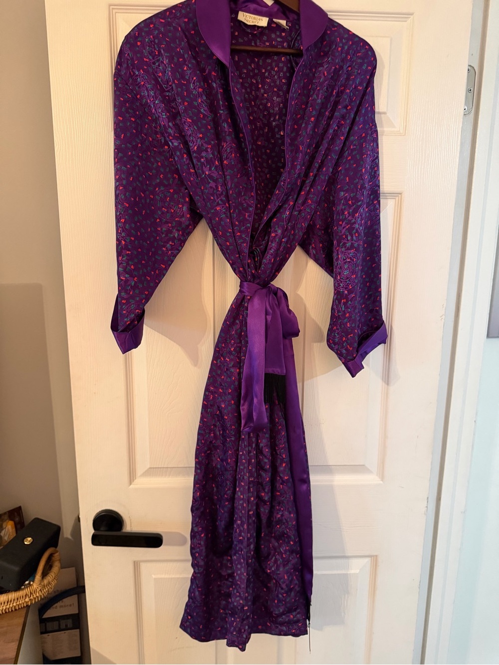 Victoria's Secret Vintage Purple Satin-Trimmed Floral Robe